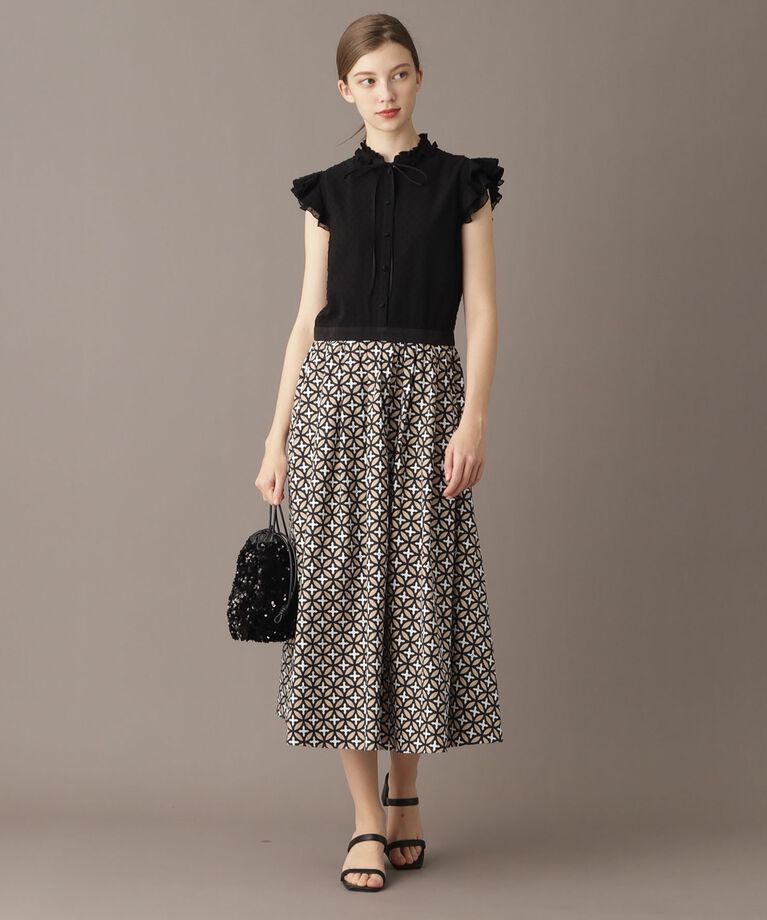 DRESSTERIOR「【大人百花春号掲載 モデル美香さん着用】ドットジャカードオーバーラップコンビドレス」|ワンピース|