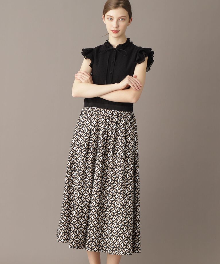 DRESSTERIOR「【大人百花春号掲載 モデル美香さん着用】ドットジャカードオーバーラップコンビドレス」|ワンピース|