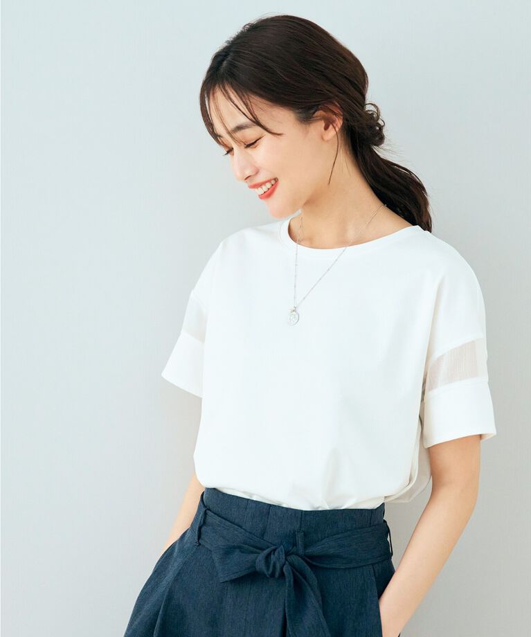 grove「【嬉しい多機能】COTTON USA 袖シアーTシャツ」|Tシャツ・カットソー|ｵﾌﾎﾜｲﾄ(003)