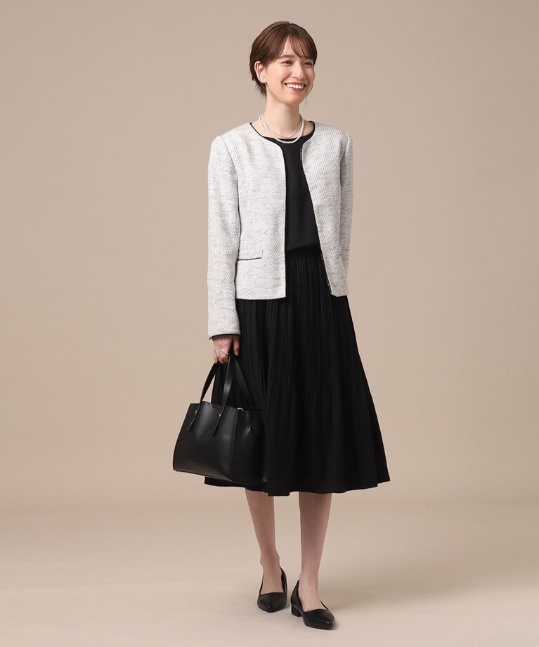 SHOO･LA･RUE「【通勤/セレモニー】女性らしいハートネック パイピング ツイードジャケット」|ノーカラージャケット|