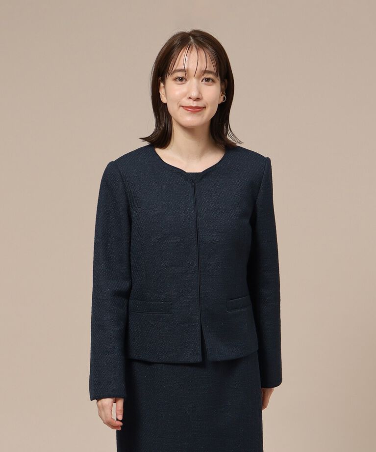 SHOO･LA･RUE「【通勤/セレモニー】女性らしいハートネック パイピング ツイードジャケット」|ノーカラージャケット|