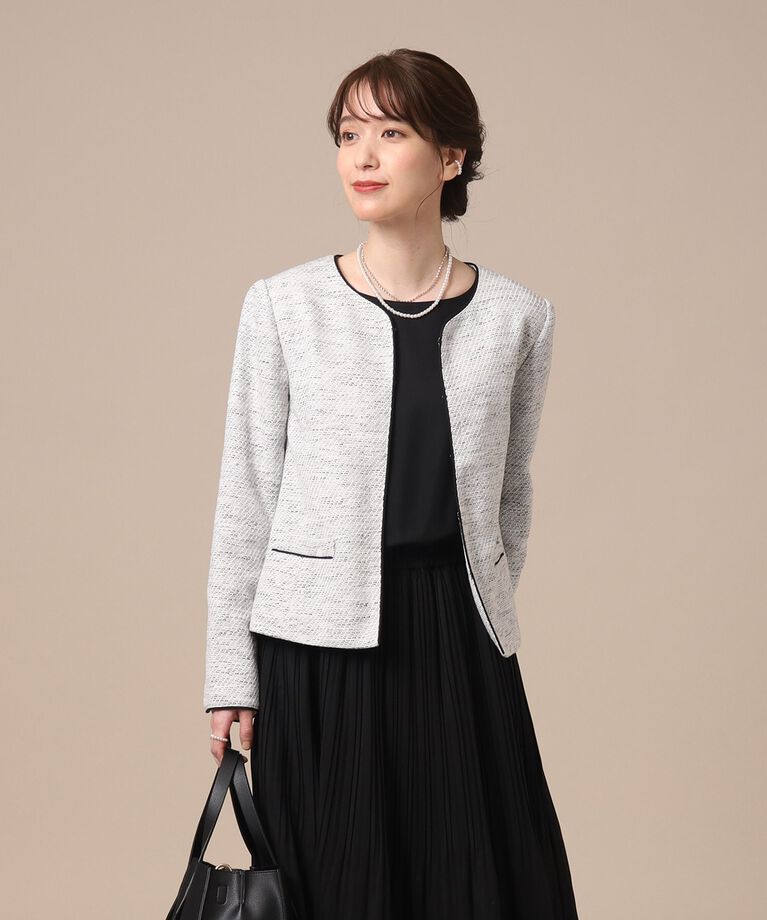 SHOO･LA･RUE「【通勤/セレモニー】女性らしいハートネック パイピング ツイードジャケット」|ノーカラージャケット|