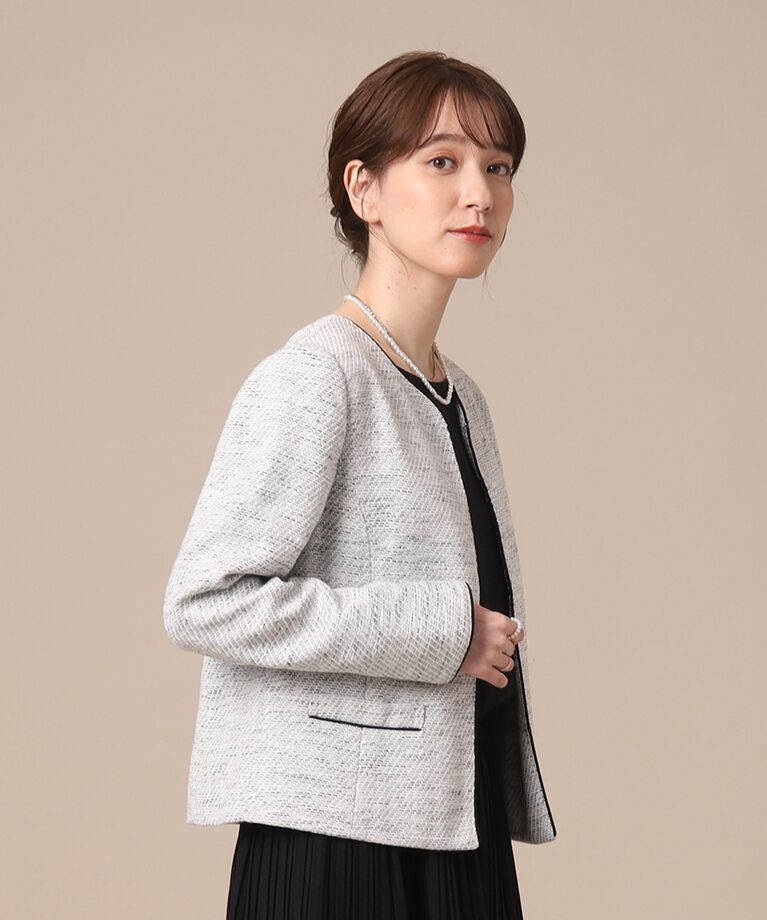SHOO･LA･RUE「【通勤/セレモニー】女性らしいハートネック パイピング ツイードジャケット」|ノーカラージャケット|