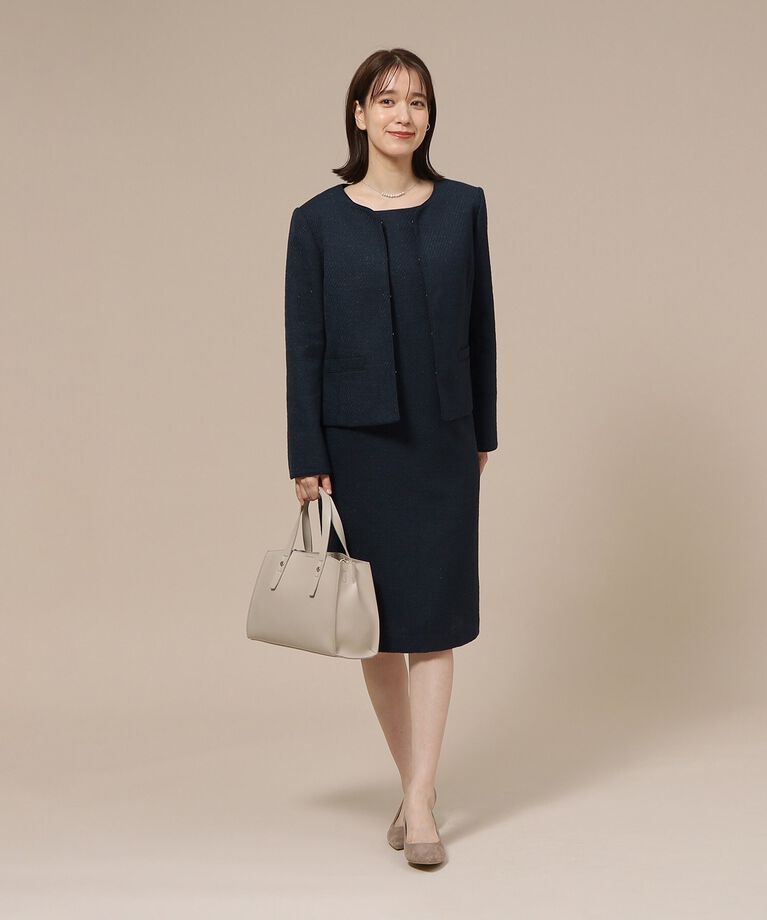 SHOO･LA･RUE「【通勤/セレモニー】女性らしいハートネック パイピング ツイードジャケット」|ノーカラージャケット|