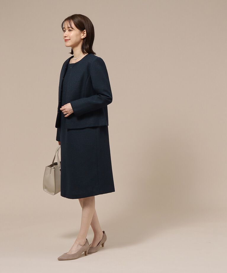 SHOO･LA･RUE「【通勤/セレモニー】女性らしいハートネック パイピング ツイードジャケット」|ノーカラージャケット|