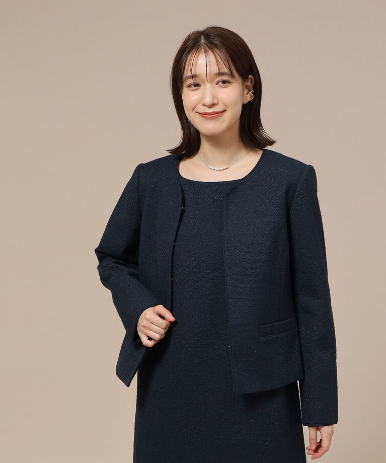 SHOO･LA･RUE「【通勤/セレモニー】女性らしいハートネック パイピング ツイードジャケット」|ノーカラージャケット|