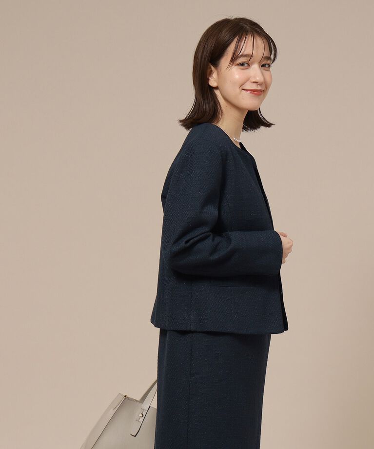 SHOO･LA･RUE「【通勤/セレモニー】女性らしいハートネック パイピング ツイードジャケット」|ノーカラージャケット|