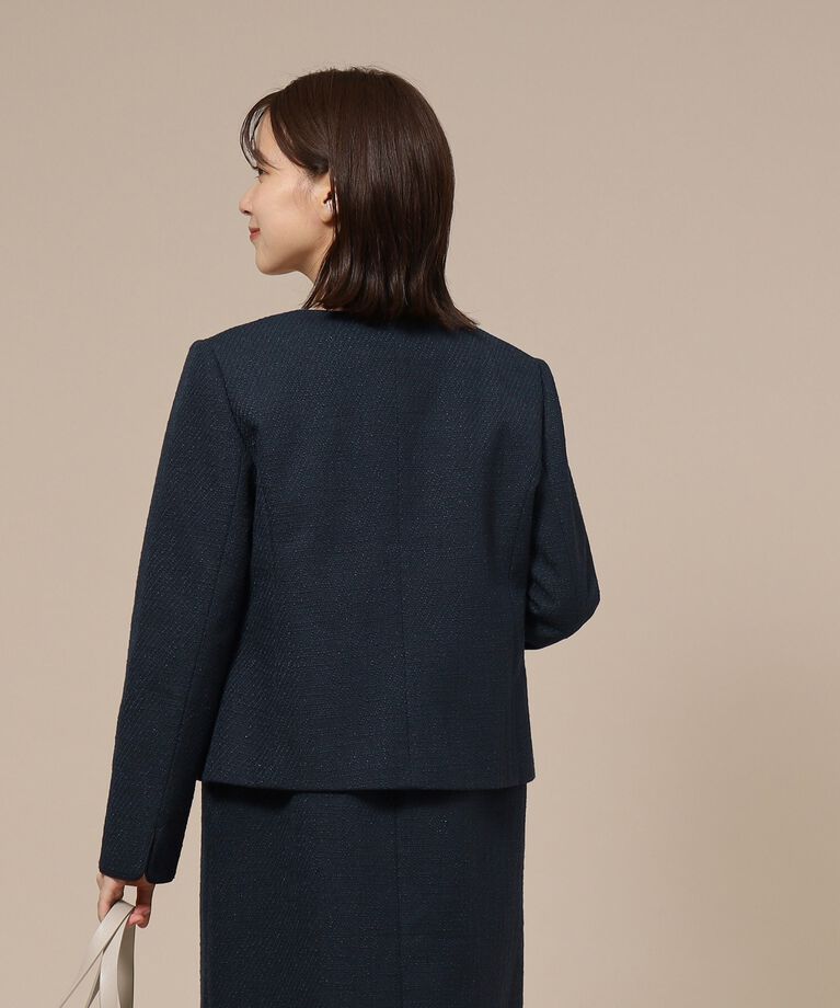 SHOO･LA･RUE「【通勤/セレモニー】女性らしいハートネック パイピング ツイードジャケット」|ノーカラージャケット|