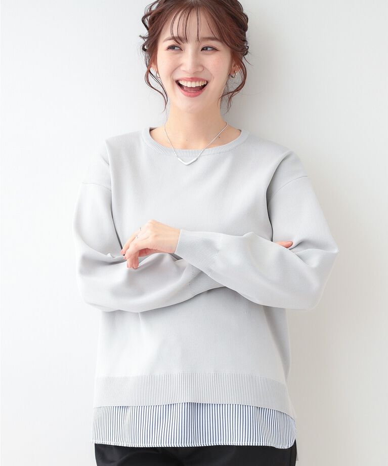 SHOO･LA･RUE「【洗える】一枚で簡単こなれ見え スポンディッシュ 裾レイヤード風ニット」|ニット・セーター|ライトグレー(011