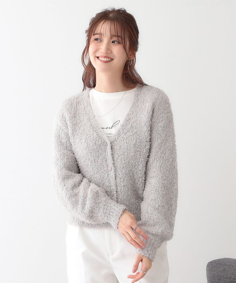SHOO･LA･RUE「【S-LL】ふわふわ軽やかラメニットカーディガン」|カーディガン|