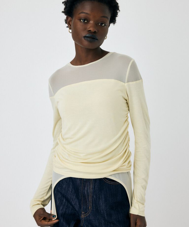 MOUSSY「SHEER LAYERED LS トップス」|Tシャツ・カットソー|ECRU