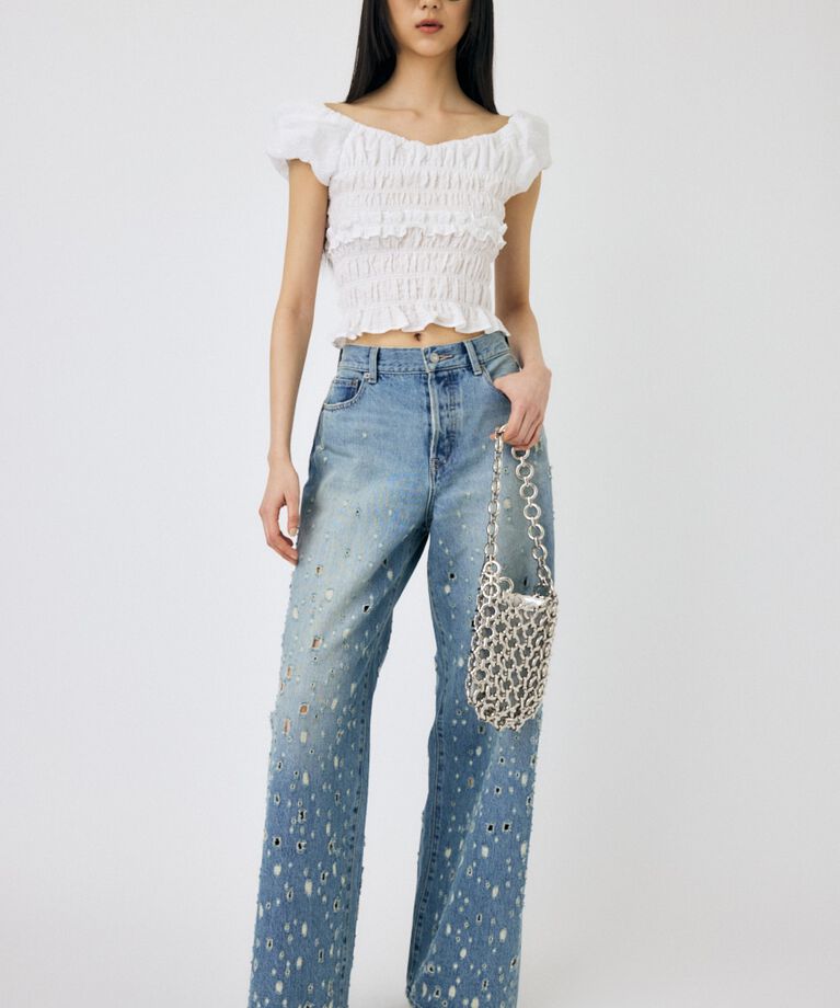 MOUSSY「DESTROYED MIDRISE BAGGY」|デニム|