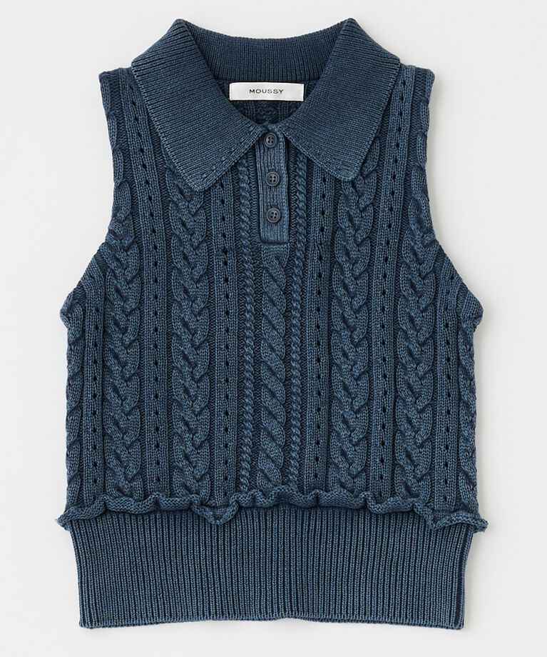 MOUSSY「CABLE KNIT POLO タンク」|タンクトップ|NVY
