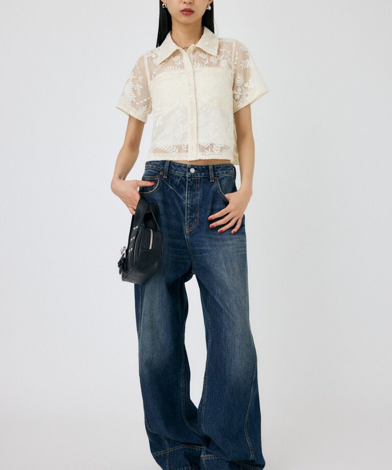 MOUSSY「OVER DYED CURVED バギー」|デニム|
