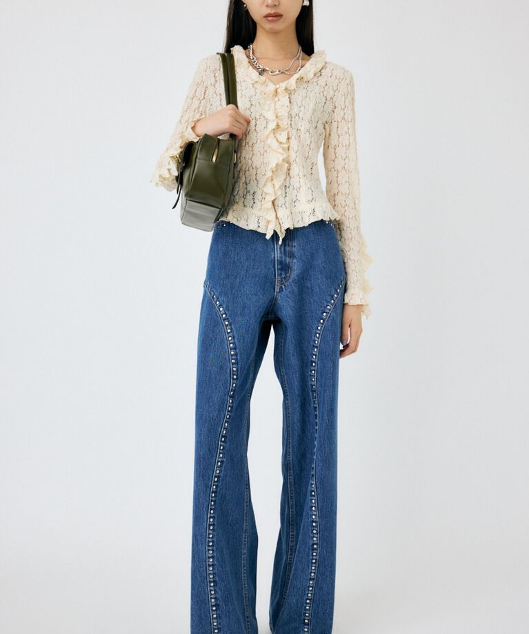 MOUSSY「STUDDED ワイドストレートデニム」|デニム|