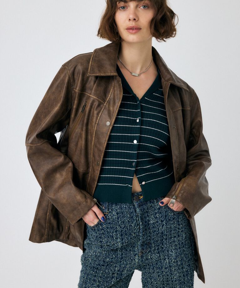 MOUSSY「AGED F/LEATHER MIDDLE ジャケット」|その他|BRN