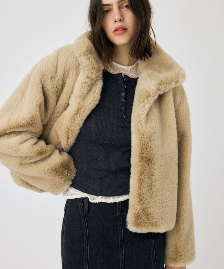 MOUSSY「FAUX FUR スタンドカラージャケット」|その他|ECRU