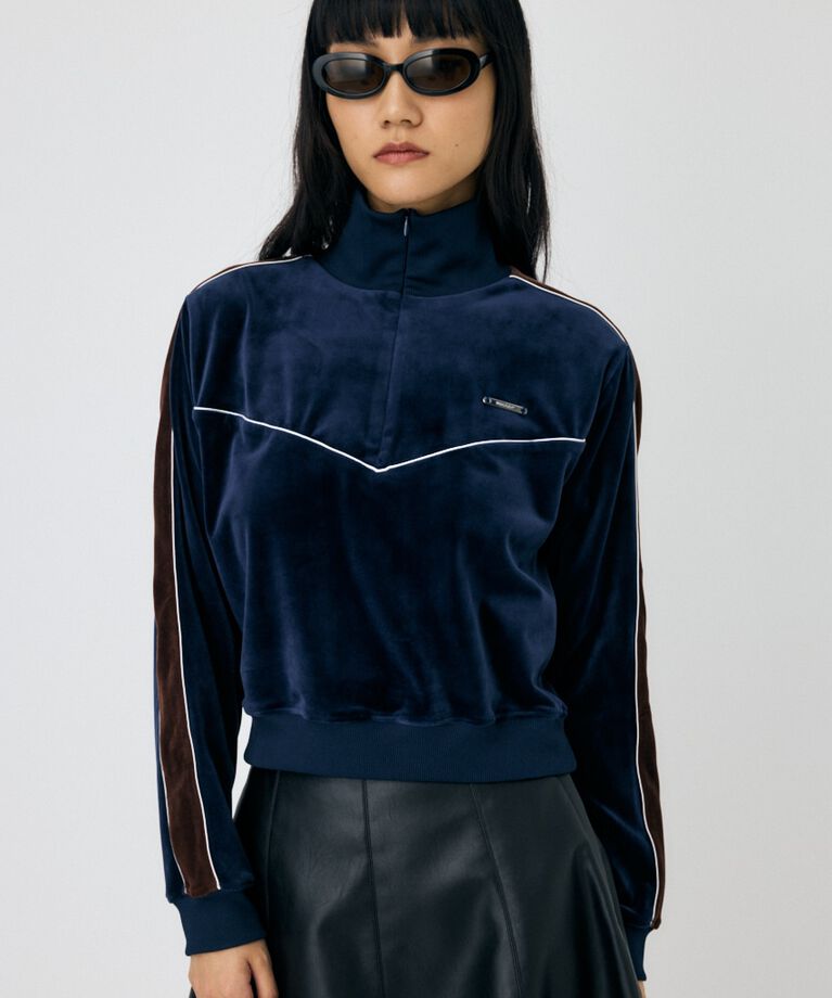 MOUSSY「VELOUR PIPING ハーフジップトップス」|Tシャツ・カットソー|NVY