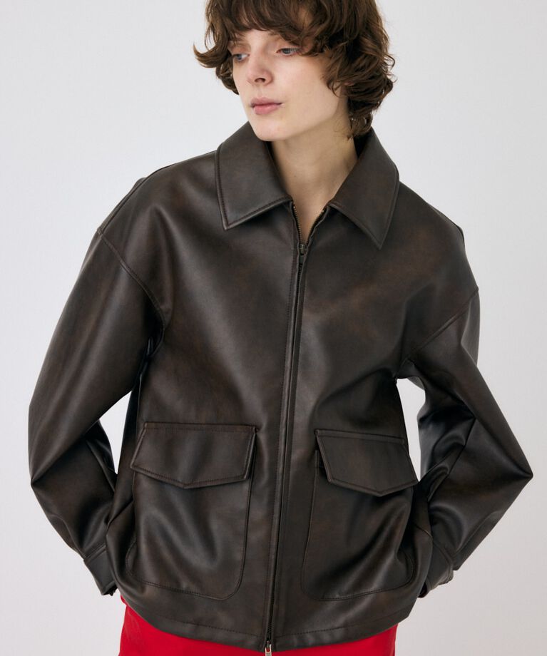 MOUSSY「FAUX LEATHER OVER ジャケット」|ブルゾン・スタジャン|