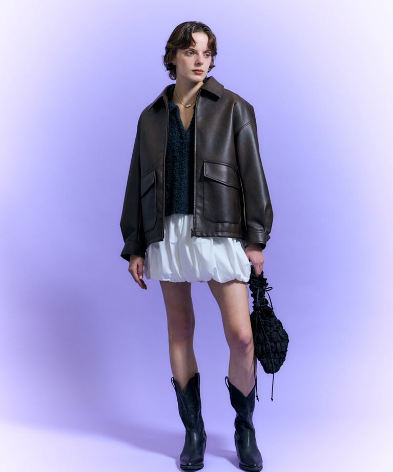MOUSSY「FAUX LEATHER OVER ジャケット」|ブルゾン・スタジャン|