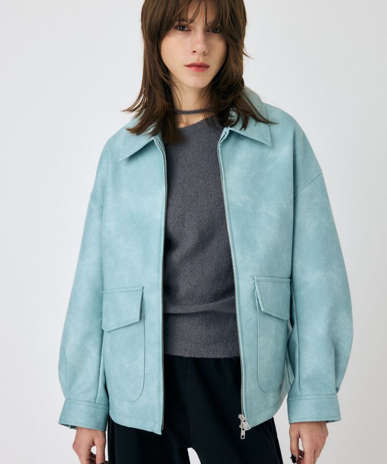 MOUSSY「FAUX LEATHER OVER ジャケット」|ブルゾン・スタジャン|L/BLU1