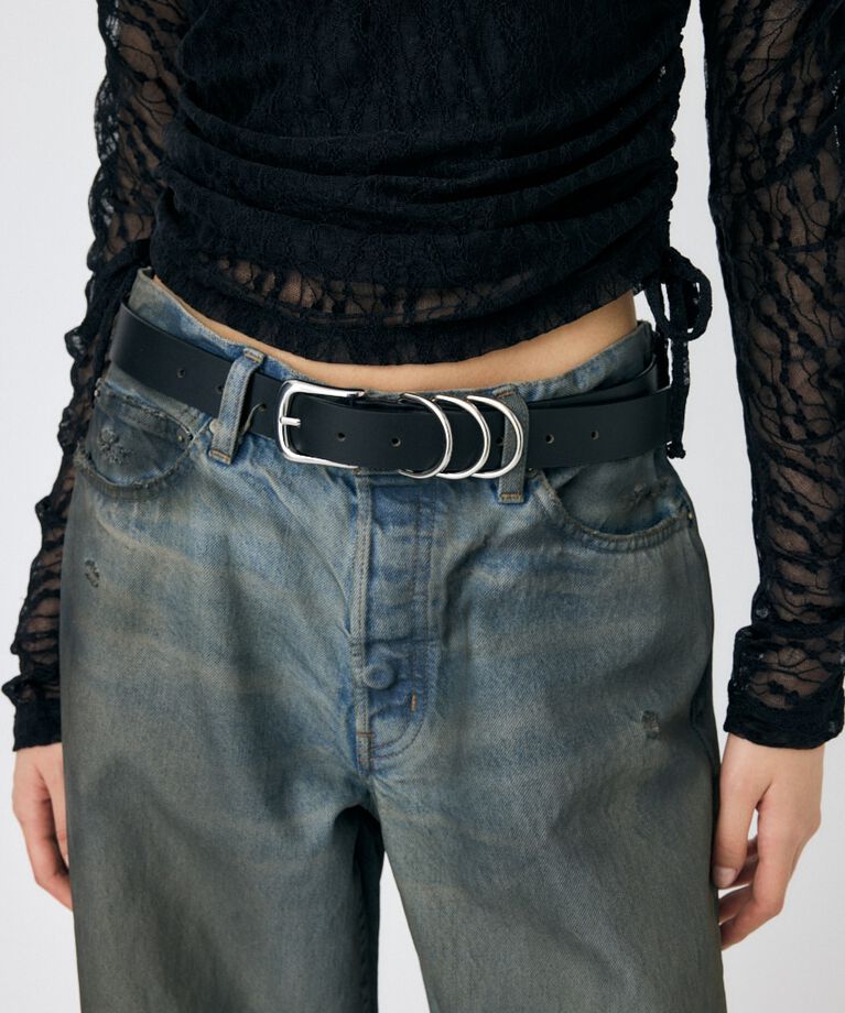 MOUSSY「RING レザーベルト」|ベルト|BLK