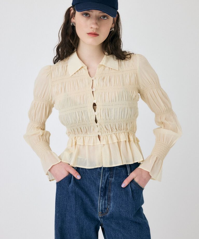 MOUSSY「SHIRRING FLORAL フィットシャツ」|シャツ・ブラウス|IVOY3