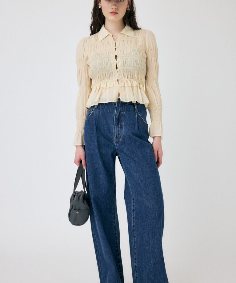 MOUSSY「SHIRRING FLORAL フィットシャツ」|シャツ・ブラウス|