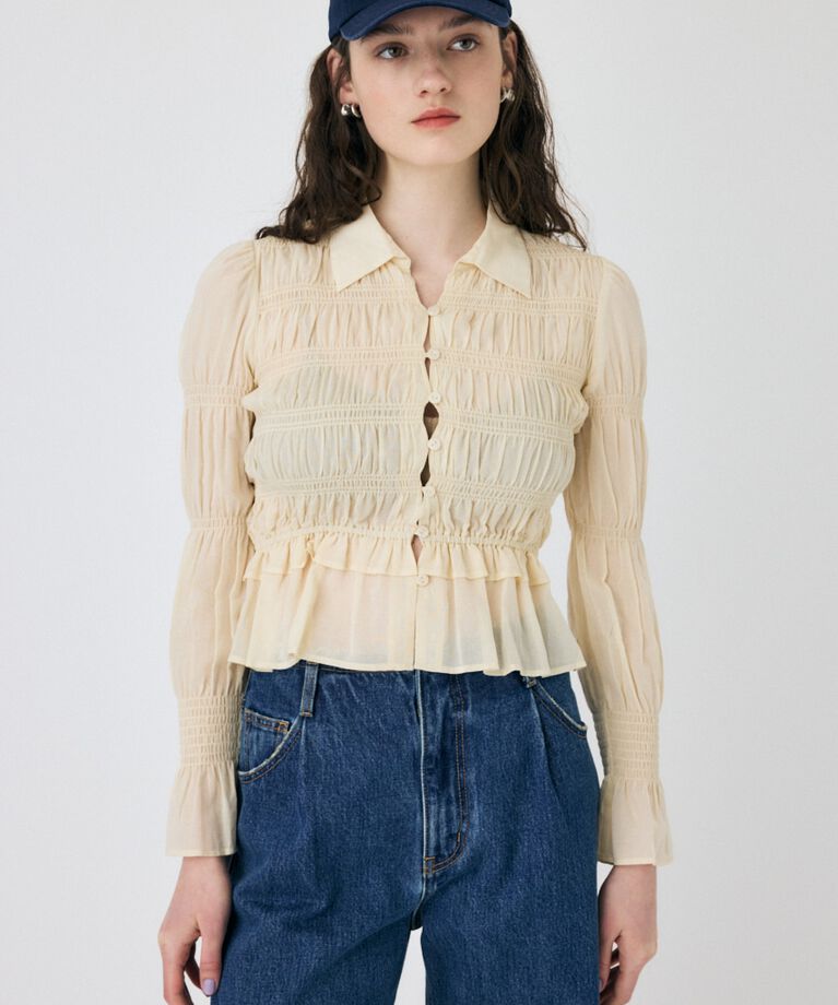 MOUSSY「SHIRRING FLORAL フィットシャツ」|シャツ・ブラウス|