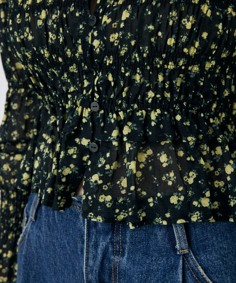 MOUSSY「SHIRRING FLORAL フィットシャツ」|シャツ・ブラウス|