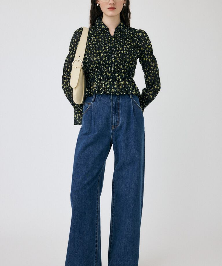 MOUSSY「SHIRRING FLORAL フィットシャツ」|シャツ・ブラウス|
