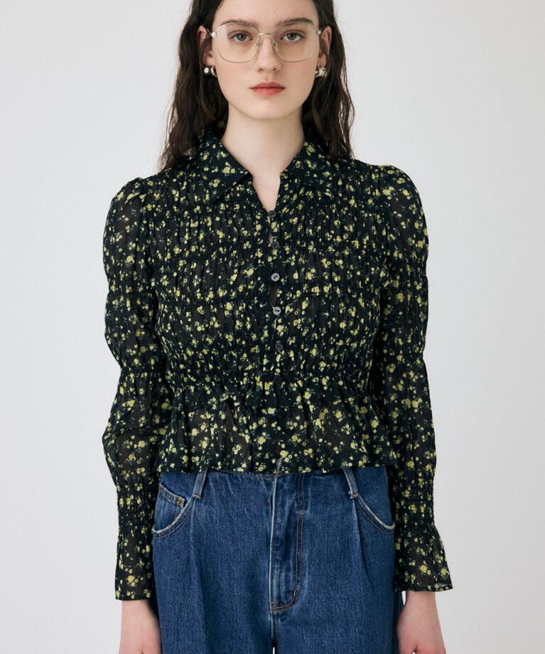 MOUSSY「SHIRRING FLORAL フィットシャツ」|シャツ・ブラウス|