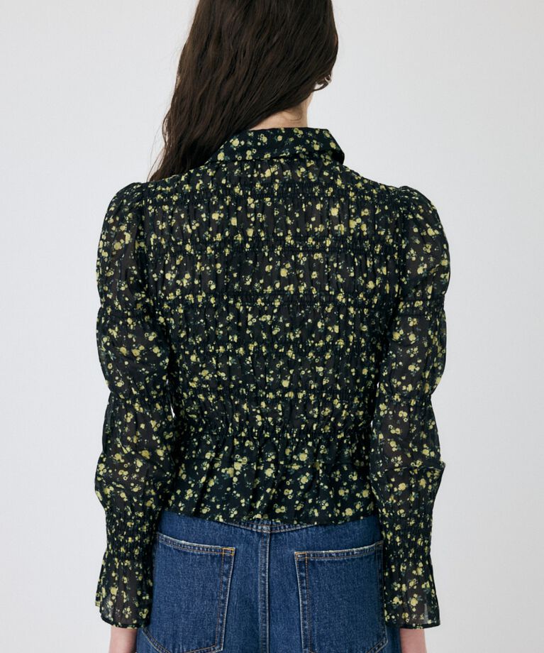 MOUSSY「SHIRRING FLORAL フィットシャツ」|シャツ・ブラウス|