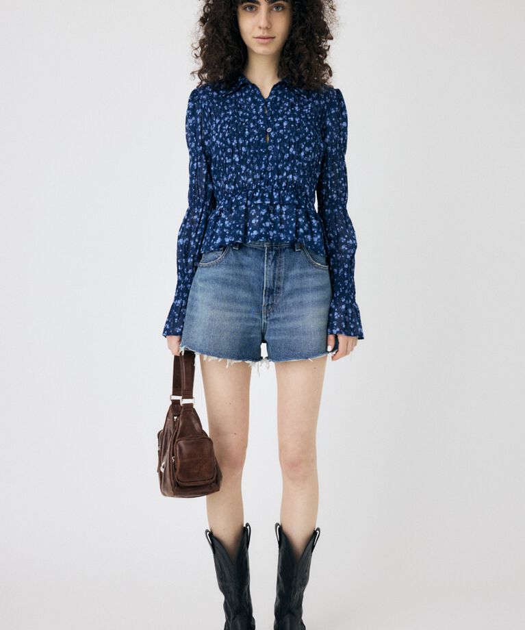 MOUSSY「SHIRRING FLORAL フィットシャツ」|シャツ・ブラウス|