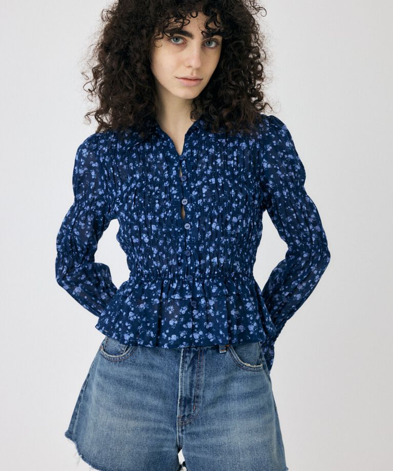 MOUSSY「SHIRRING FLORAL フィットシャツ」|シャツ・ブラウス|