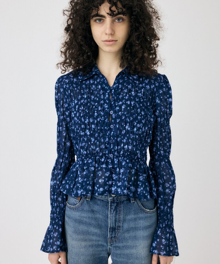 MOUSSY「SHIRRING FLORAL フィットシャツ」|シャツ・ブラウス|