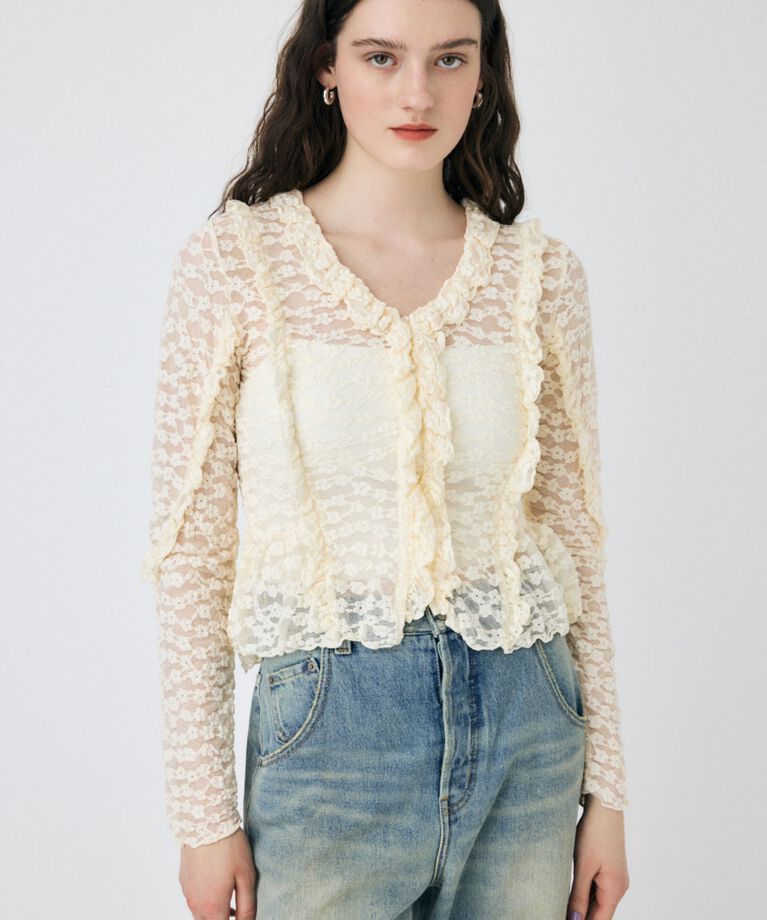 MOUSSY「RUFFLE DETAIL LACE トップス」|Tシャツ・カットソー|O/WHT1