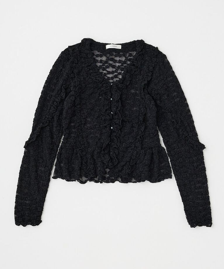 MOUSSY「RUFFLE DETAIL LACE トップス」|Tシャツ・カットソー|BLK