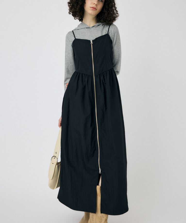 MOUSSY「FRONT ZIP NYLON キャミドレス」|ワンピース|BLK