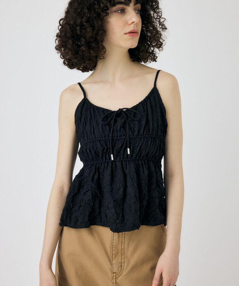 MOUSSY「CRINKLED サテンキャミ」|キャミソール|BLK