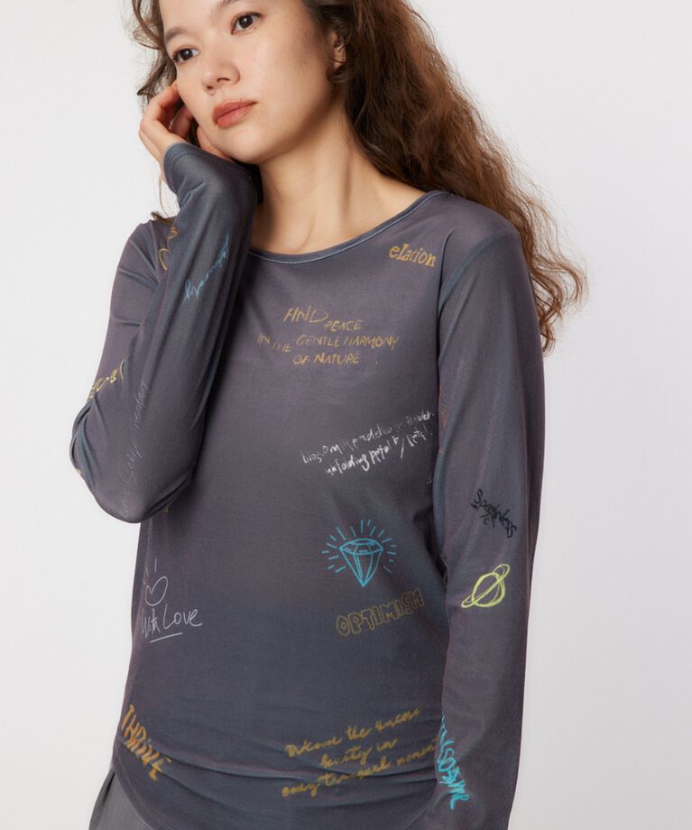 RODEO CROWNS「Brushedテキストシアートップス」|Tシャツ・カットソー|BLK