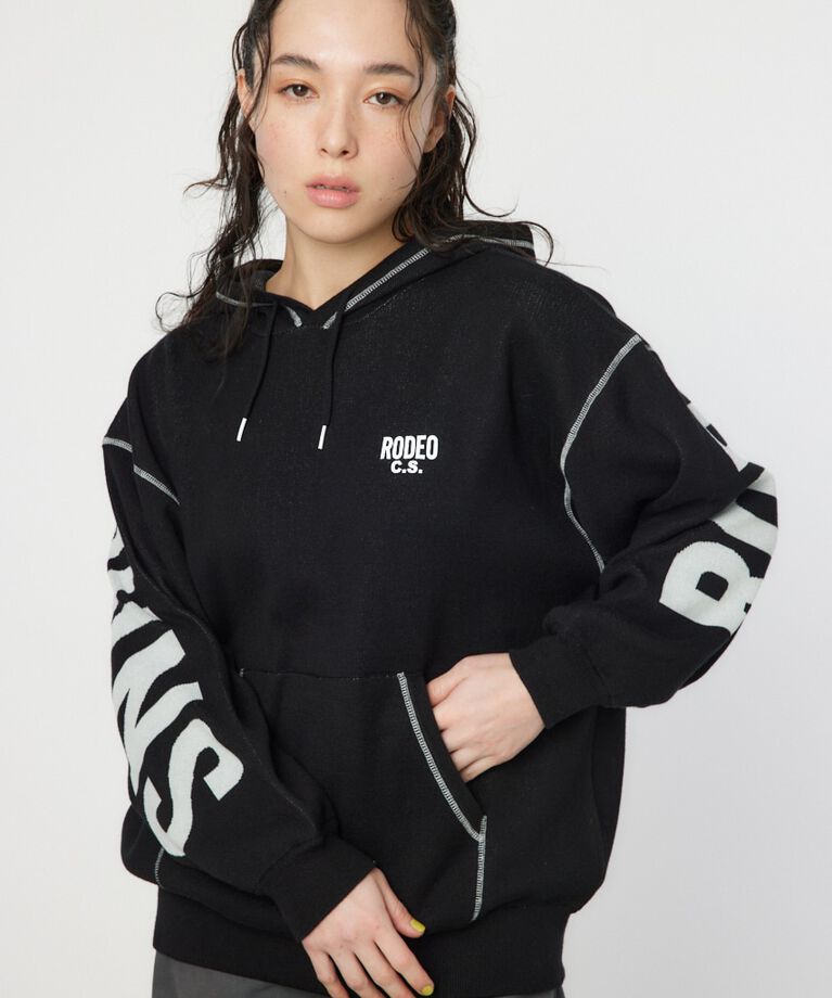 RODEO CROWNS「スウェットライクバックロゴニットフーディー」|ニット・セーター|BLK