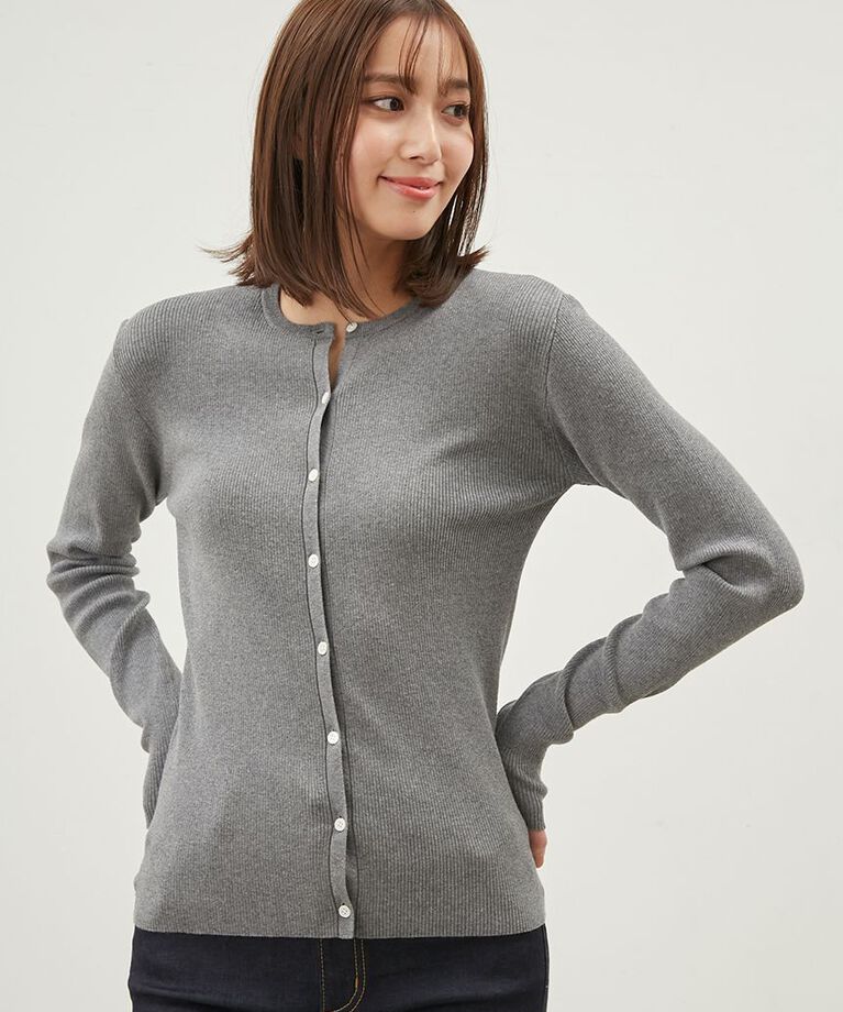 Mila Owen「クルーネックリブニットカーディガン【ウォッシャブル】」|カーディガン|GRY
