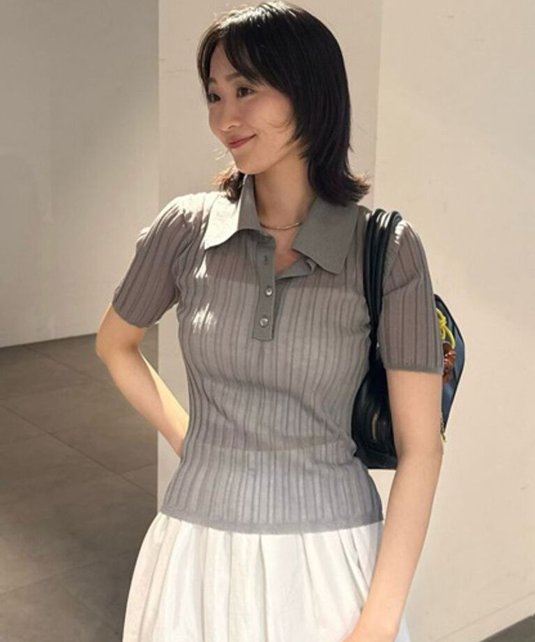 FRAY I.D「シルクブレンドシアーリブニットポロ」|ポロシャツ|GRY