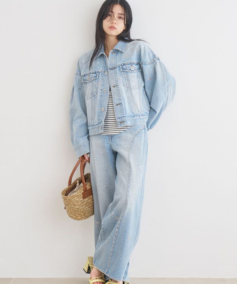 LILY BROWN「【WEB限定00サイズ】[L.B CANDY STOCK]ビジュースタッズワイドデニムパンツ」|デニム|