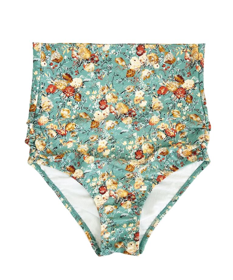 PEAK&PINE「レトロ小花柄バックリボンパフスリーブワンピ見えビキニ」|ビキニ|