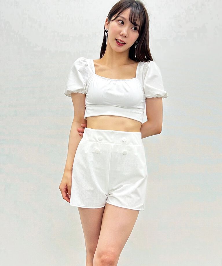 PEAK&PINE「無地ボタン付きAラインハイウエストショートパンツ」|その他|