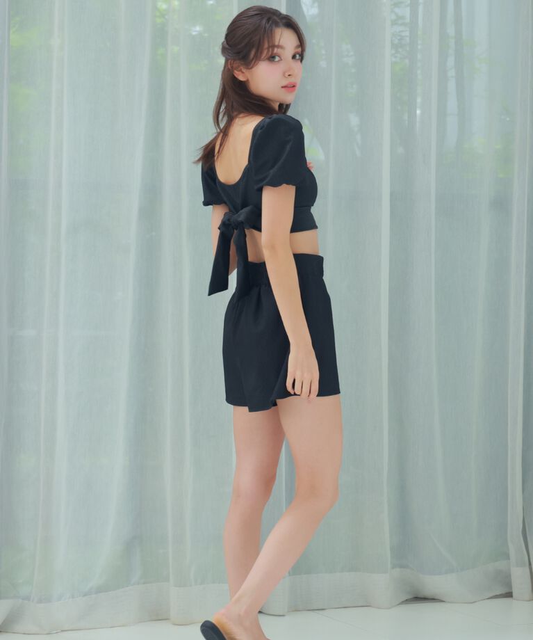 PEAK&PINE「無地ボタン付きAラインハイウエストショートパンツ」|その他|