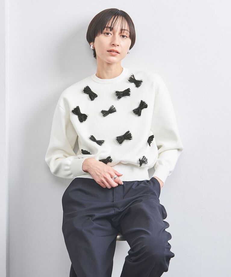UNITED ARROWS「3D リボン クルーネック ニット」|ニット・セーター|OFF WHITE