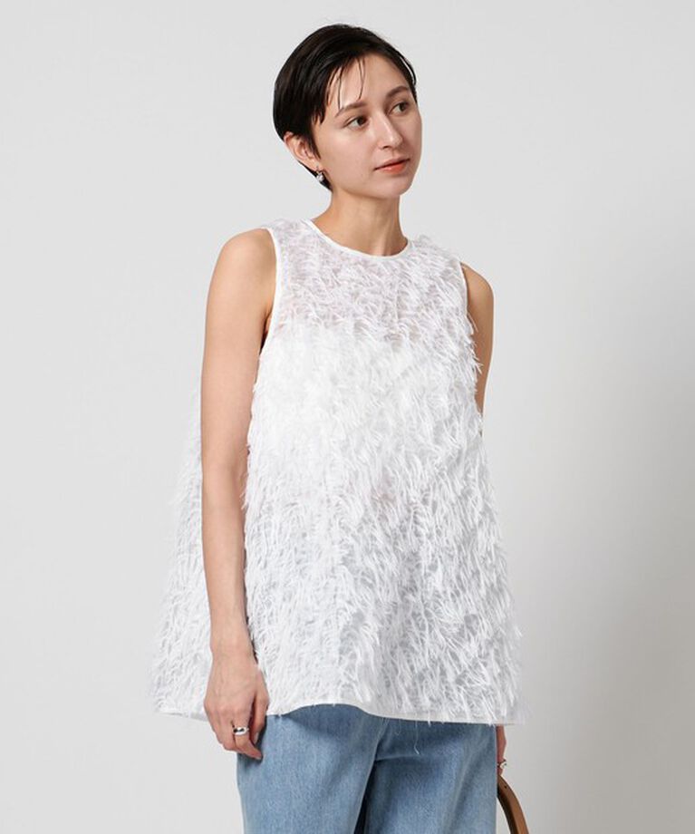 UNITED ARROWS「ヘアリー カットジャガード チュニック」|シャツ・ブラウス|OFF WHITE